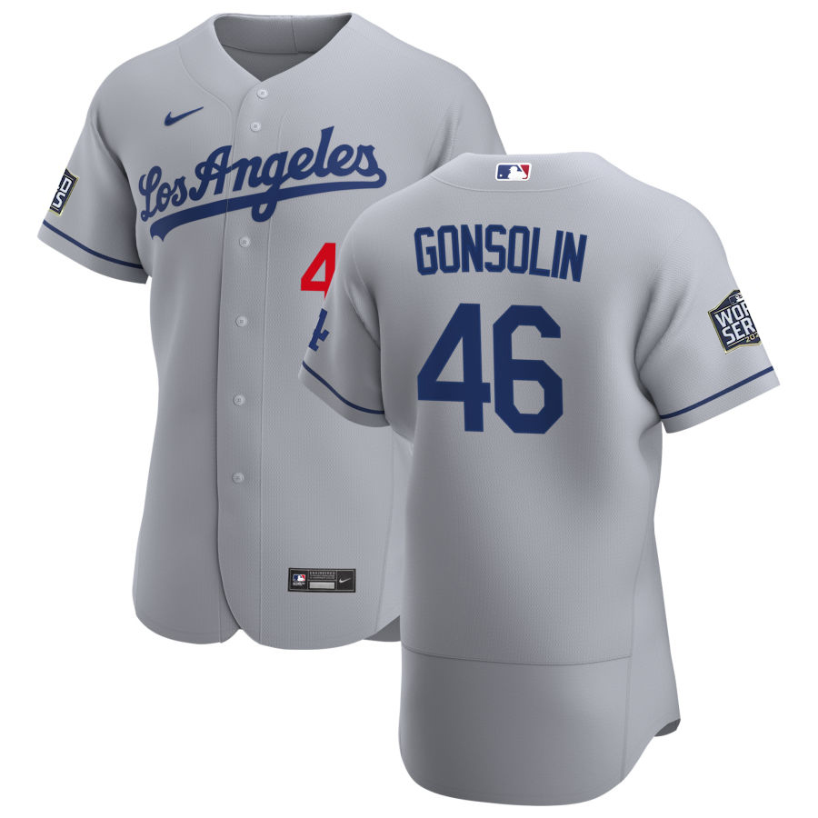 Los Angeles Dodgers 46 Tony Gonsolin Men Nike Gray Road 2020 World Series Champions Authentic Team MLB Jersey